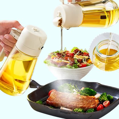 2 in1 Oil Spray Bottle Kitchen Olive Oil Dispense – Perfect for BBQ, Baking, Roasting & More!